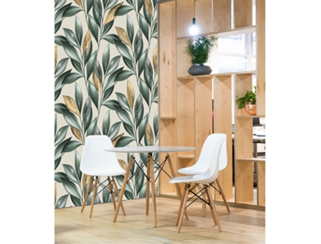 Mural de Pared PLAGE Murales Ramas de Olivo con Hojas Verdes y Doradas sobre Fondo Beige 250 cm x 150 cm