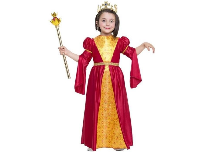 Disfraz de Niña DISFRAZZES Princesa Medieval Rojo y Dorado (Talla: 5 a 6 años)