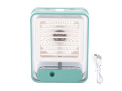 Ventilador De Escritorio Recargable De 3 Velocidades Con Luz Nocturna, Usb, Portátil, Verde.