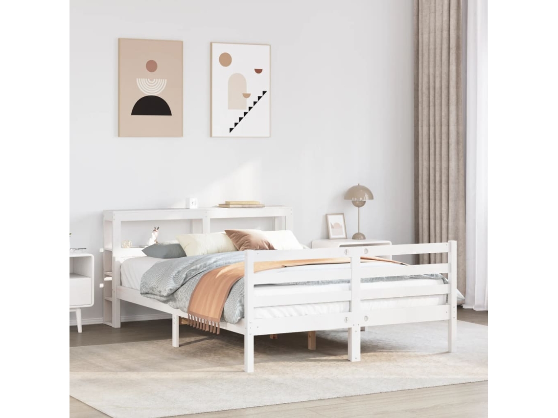 Estructura De Cama Con Cabecero Madera De Pino Blanco 150x200cm