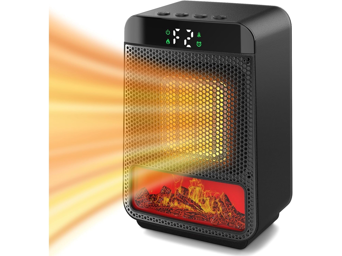 Calentador Eléctrico Portátil Calentamiento Rápido De Cerámica Ptc Con Llama Led 3d Función De Temporización Gertiz