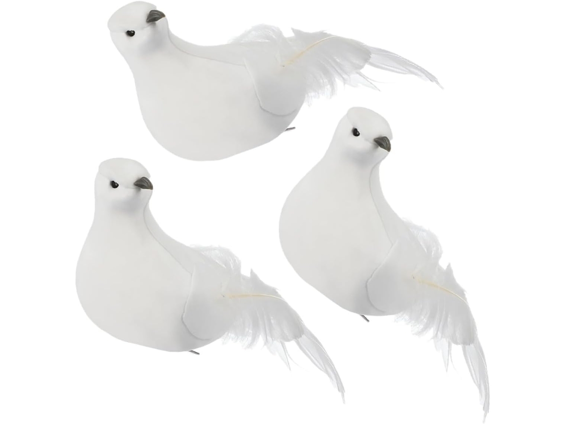 Juego de 3 palomas decorativas simuladas con pinzas de plumas artificiales para decoración de interiores - GOKOCO