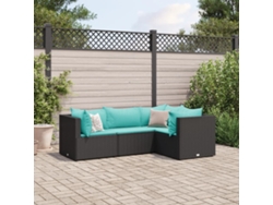 Conjunto de jardín de 4 piezas DKD Home Decor con cojines de mimbre negros