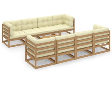 Conjunto 9 de muebles de jardín VIDAXL y cojines madera pino maciza