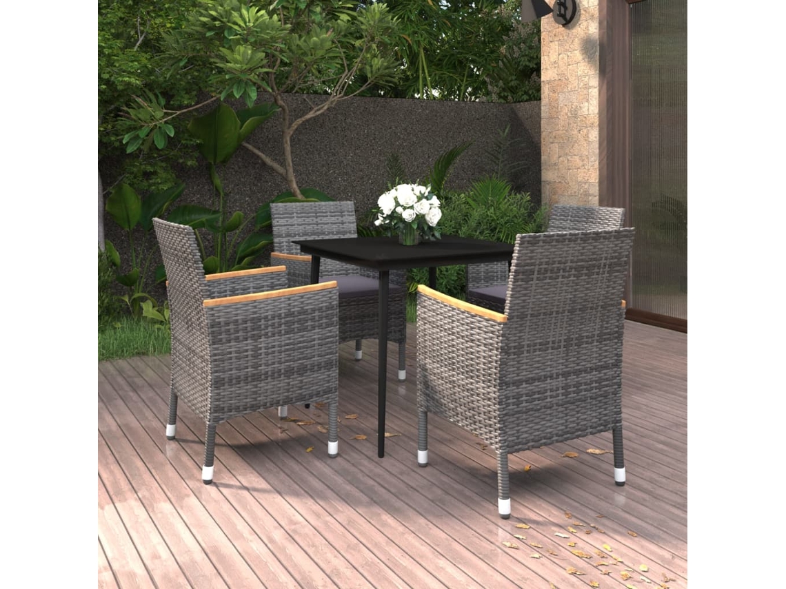 Juego de comedor de jardín de 2 piezas con cojines, mimbre, polietileno y vidrio, Dkd Home Decor