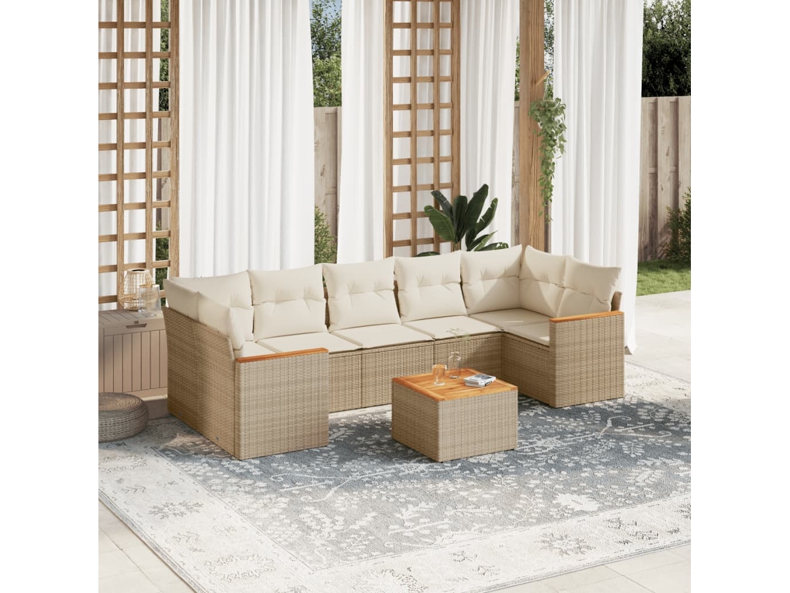 Conjunto de sofá de jardín con cojines, mimbre beige PE Dkd Home Decor