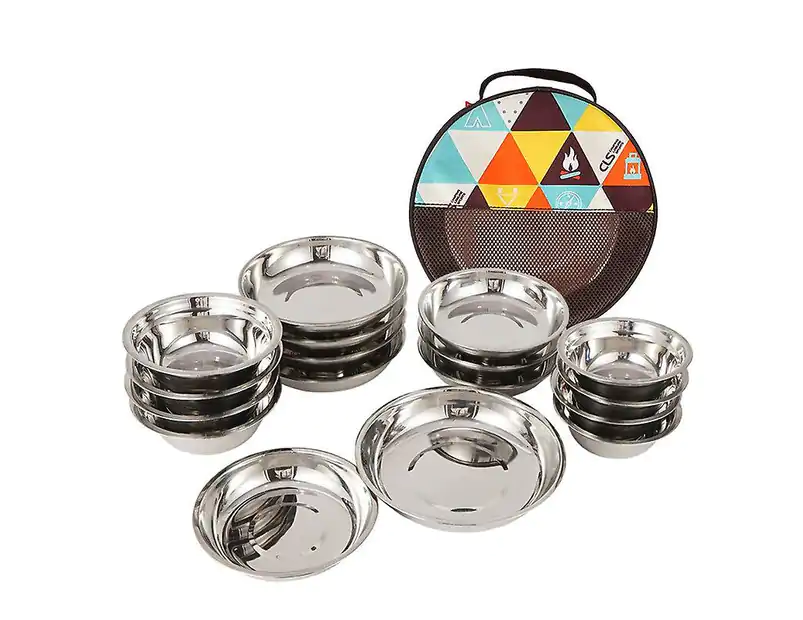 17 unidades/juego de vajilla portátil de acero inoxidable para acampar al aire libre, plato de Picnic para barbacoa, cuenco, vajilla