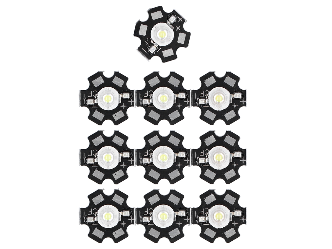 10 Chips Led De 1w Para Iluminación Diy, Perlas Luz Con Base Aluminio, 6500k, 90lm, Blanca 20 Mm.