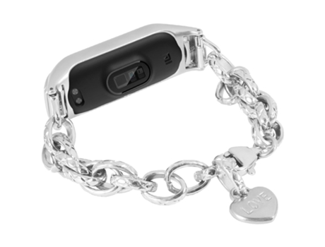 Correa de acero inoxidable cadena con colgante de corazón para Xiaomi Mi Band 4/3 - plata