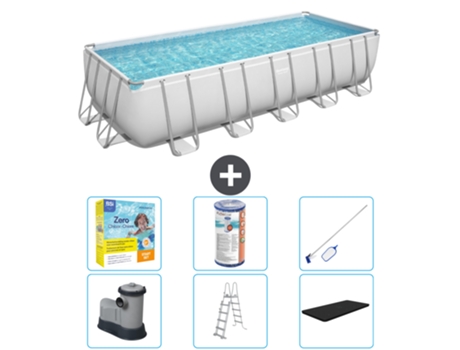 Piscina BESTWAY Rectangular Power Steel - 640 x 274 x 132 - Gris - Incluida bomba - Escalera - Cobertor Accesorios CB36