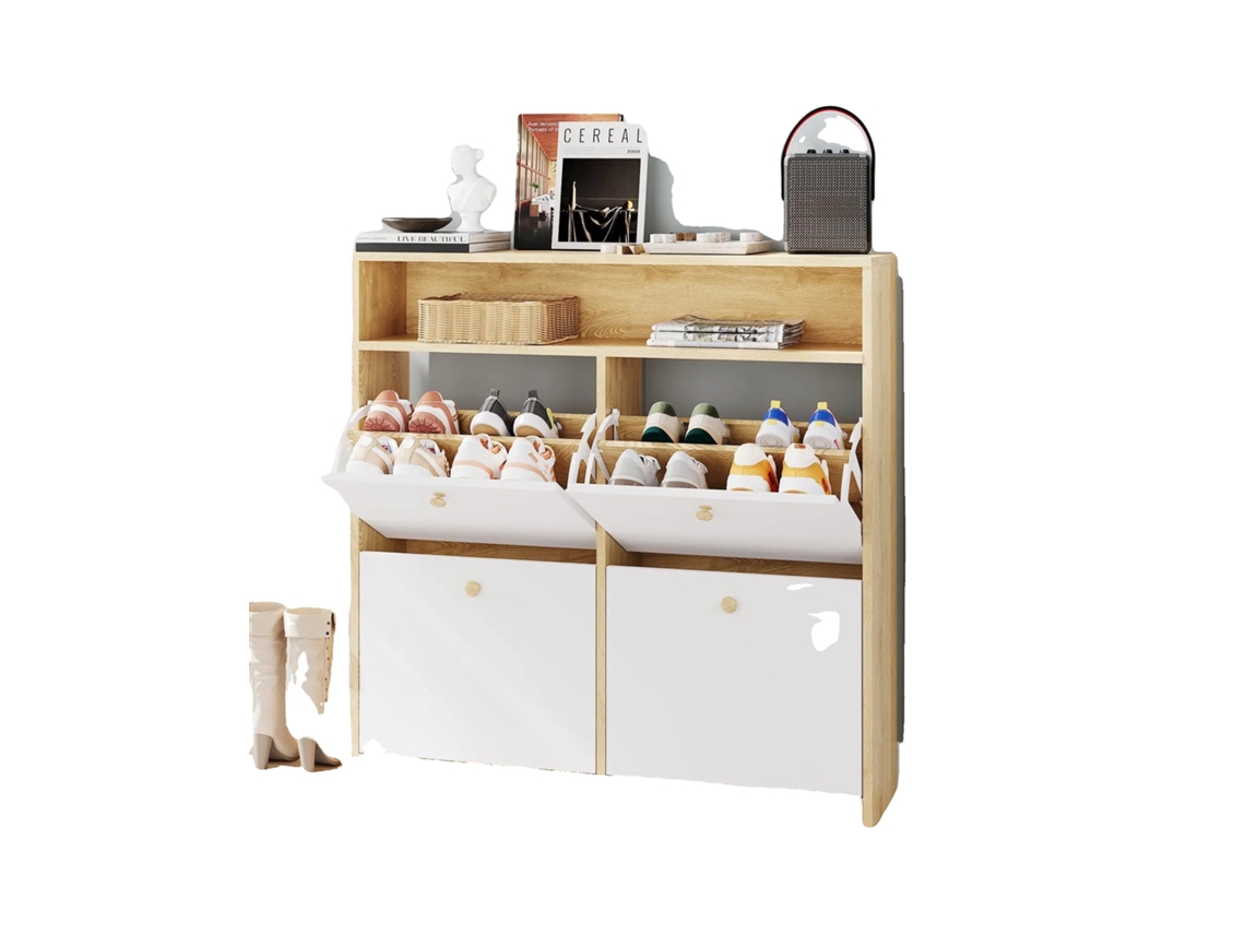 Zapatero, diseño compacto, capacidad ajustable, blanco.
