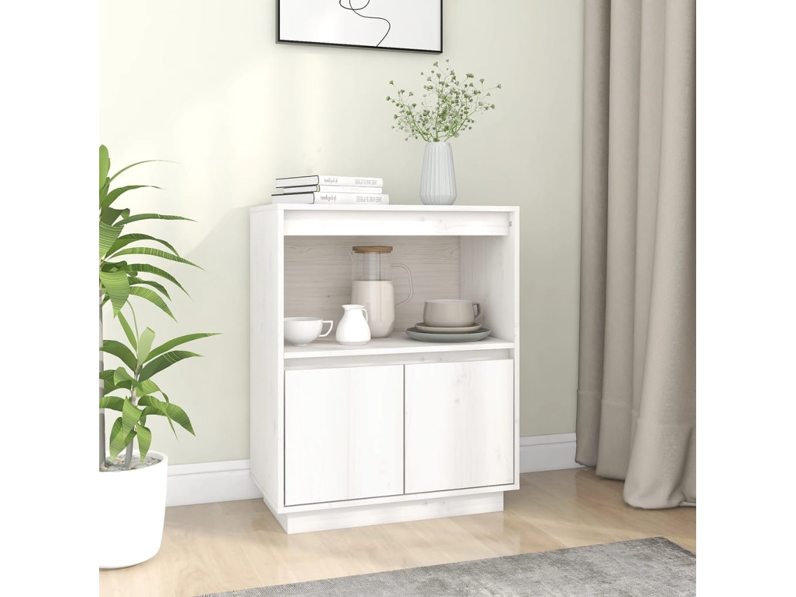 Aparador De Madera Maciza De Pino Blanco 60x34x75 Cm