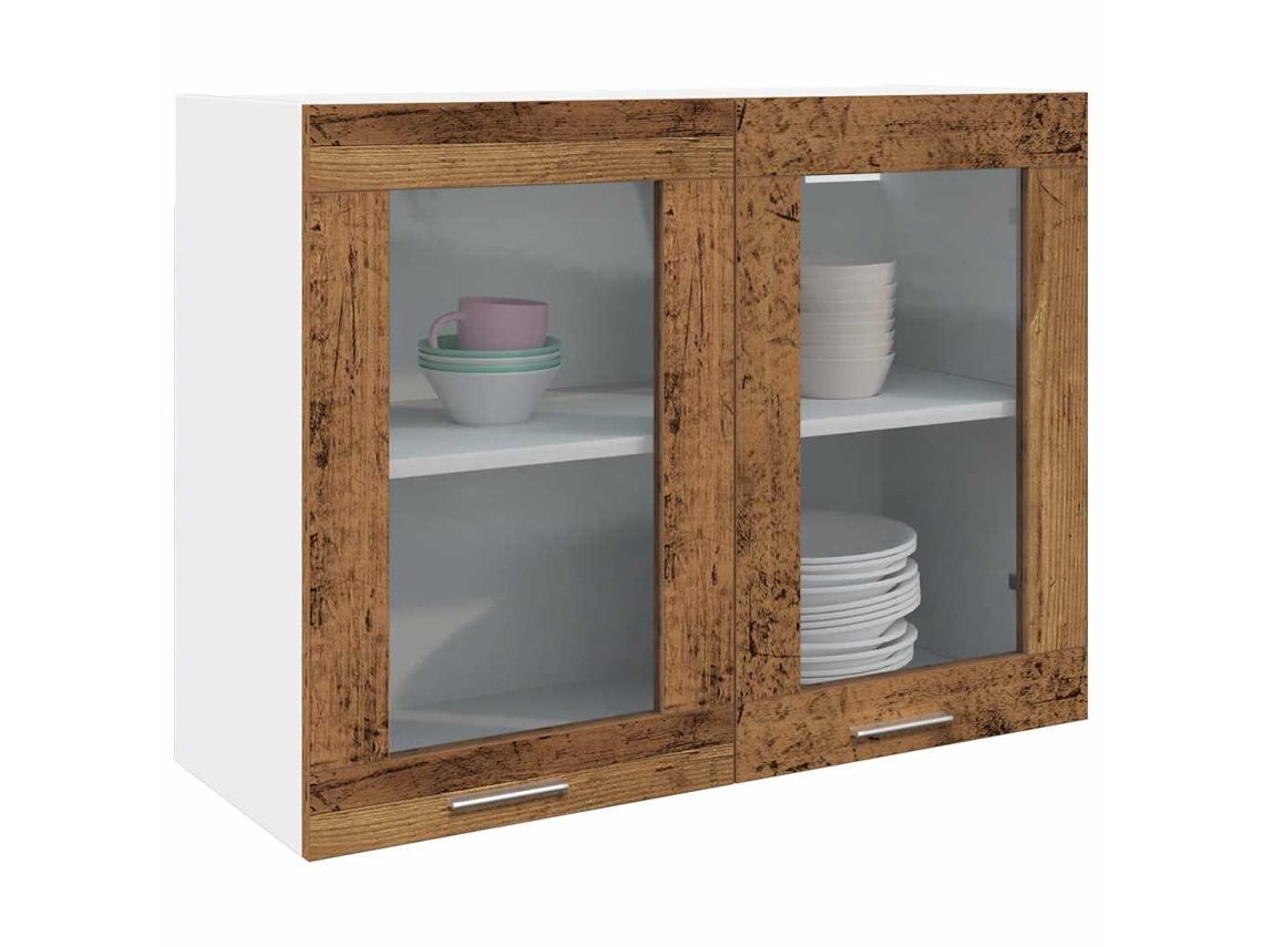 Muebles de cocina - Armario de pared con cristal “lyon” 80x31x60cm Madera antigua HARLANV1