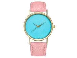 Reloj Unisex De Cuero Pu Simple Dial Redondo Mujer Hombre Cuarzo Rosa