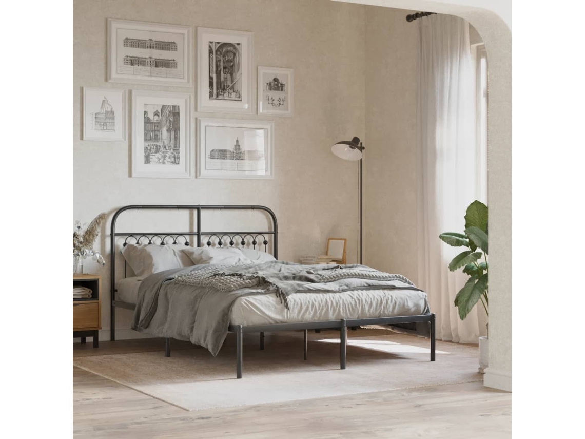 Estructura Cama Sin Colchón Con Cabecero Metal Negro 140x190 Cm