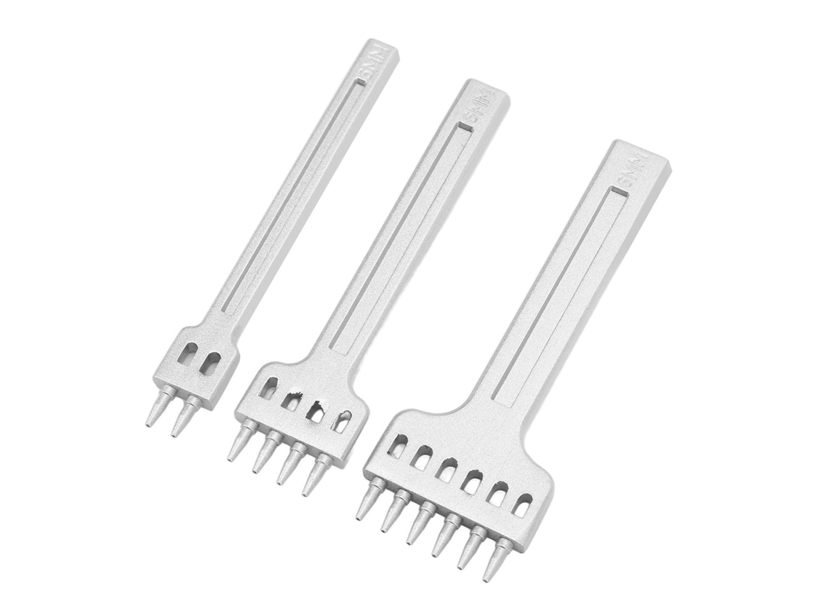 3 Piezas Perforadora De Cuero De Púa Negra 2 4 6 Dientes Redondos Herramienta De Perforación Diy Para Coser Cuero Blanco