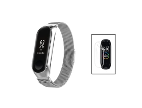Kit PHONECARE Correa Milanese Loop Cierre Magnético + Película de Gel Full Cover para Xiaomi Mi Band 7 Gris / Transparente