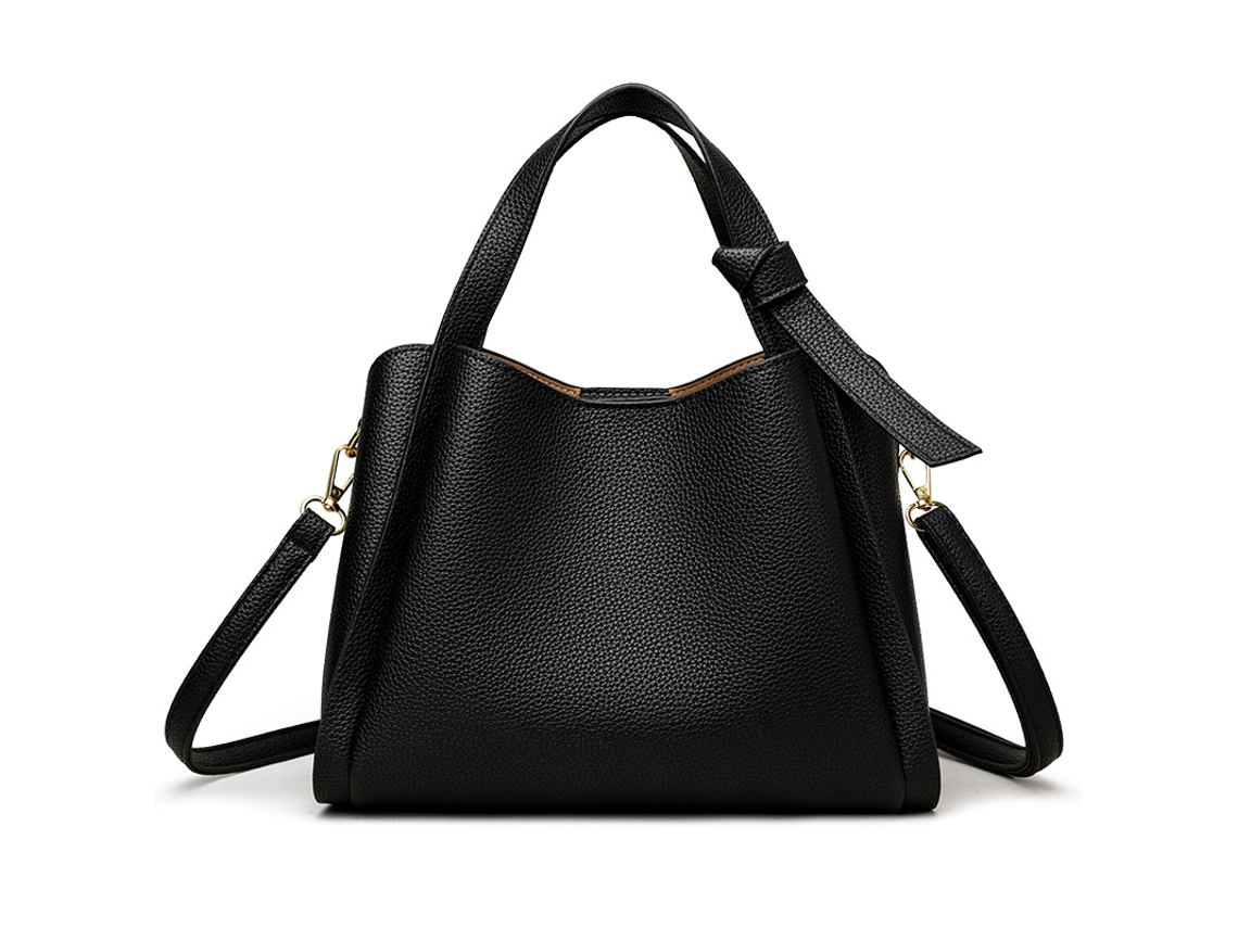 Bolso tipo cubo para mujer, color liso, piel sintética suave con correa ajustable (negro) Eifson