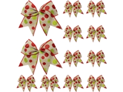 12 Lazos Navideños Verde-Rojos – Elegantes lazos estampados de 15 cm para decorar árboles, guirnaldas y fiestas