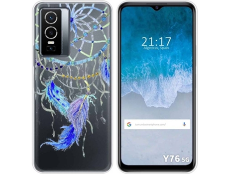 Carcasa para Vivo Y76 5G TUMUNDOSMARTPHONE Dibujos Transparente Plumas Multicolor