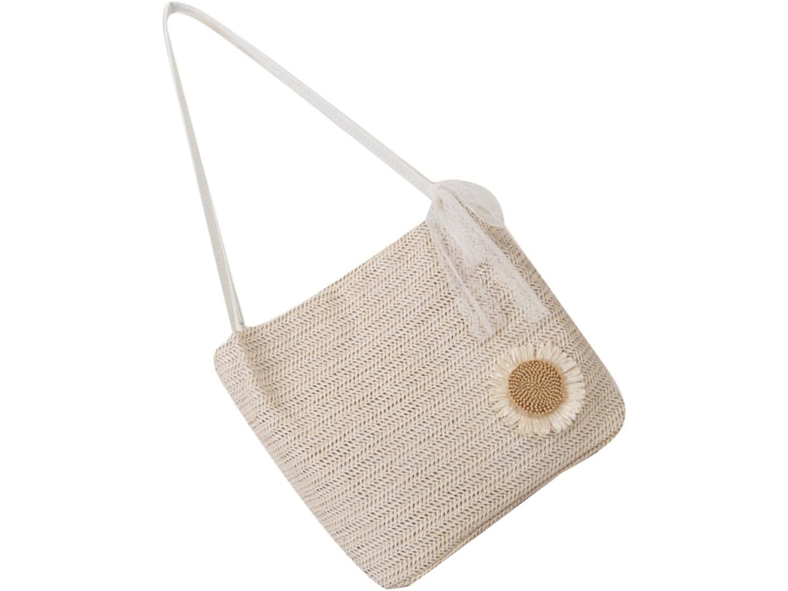 Bolso De Mano De Paja Tejida Color Beige Para Mujer, Ligero Y Espacioso, Ideal Para La Playa Y Fiestas.