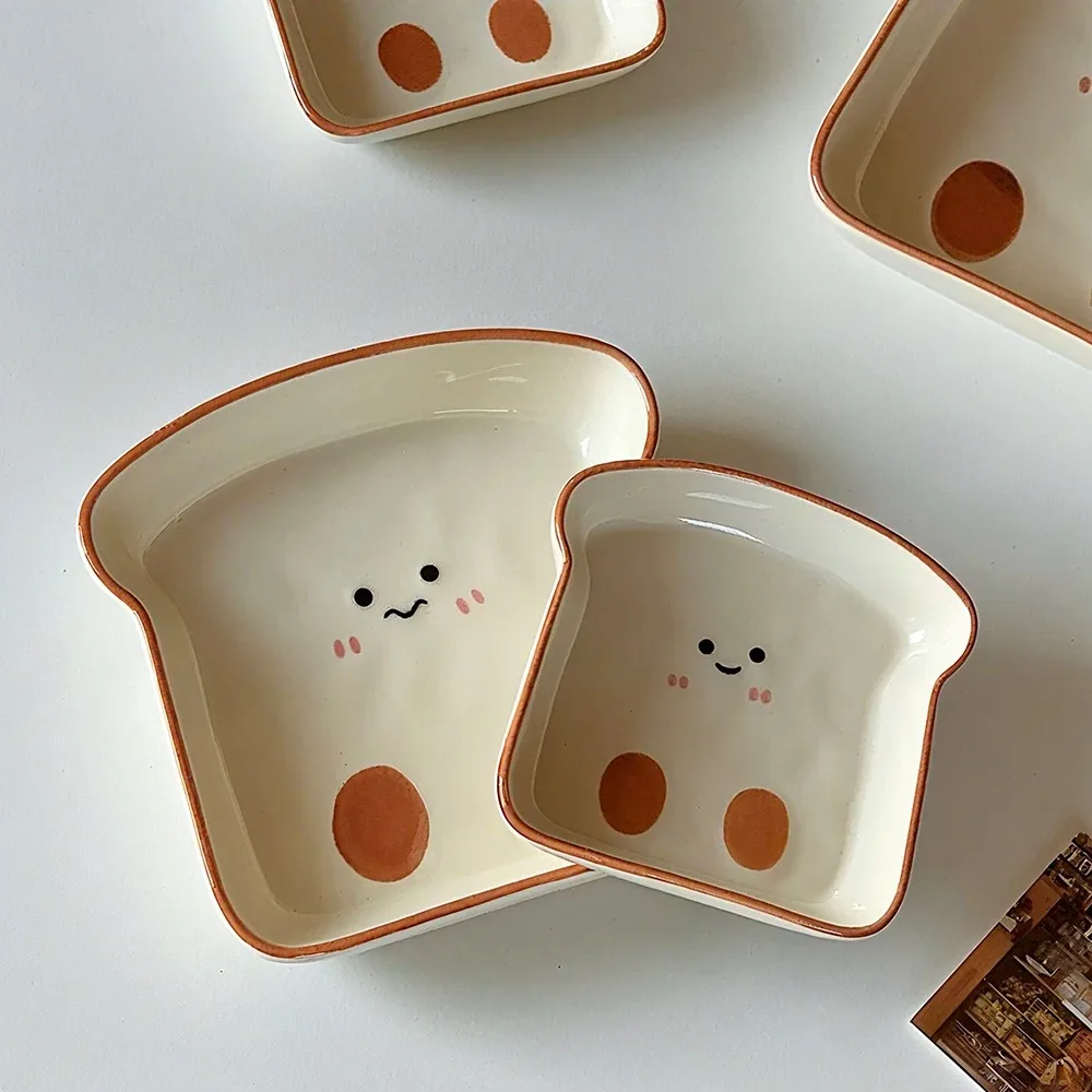 Juego De 2 Platos De Cerámica Con Forma De Tostada (grande Y Pequeño), Vajilla Con Diseño De Dibujos Animados Al Estilo Coreano.