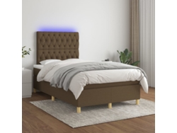 Cama Box Spring Con Colchón Y Led Tela Marrón Oscuro 120x200 Cm
