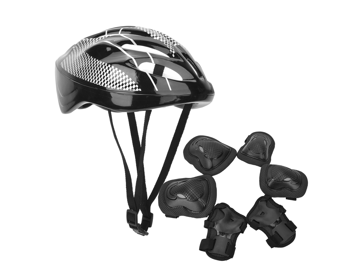 Equipo de protección para patineta para adultos (7 piezas, rodilleras, coderas, guantes y casco) (negro para adultos)