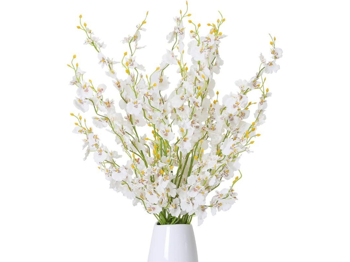 12 Piezas De Orquídeas Artificiales De Seda, Amarillas Y Blancas, Ramo Decorativo, 97 Cm