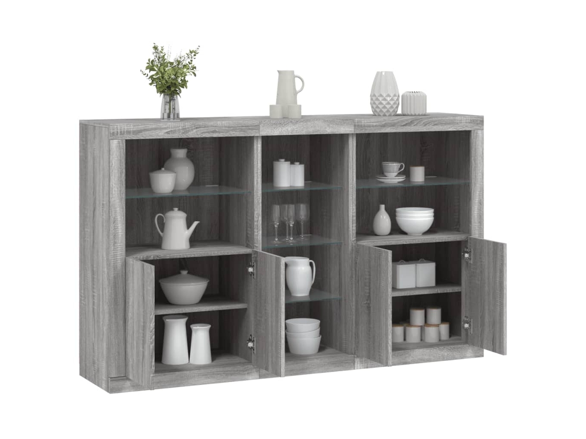 Aparador | Mueble De Comedor | Buffet Con Luces Led Gris Sonoma 162x37x100 Cm Wsd813151