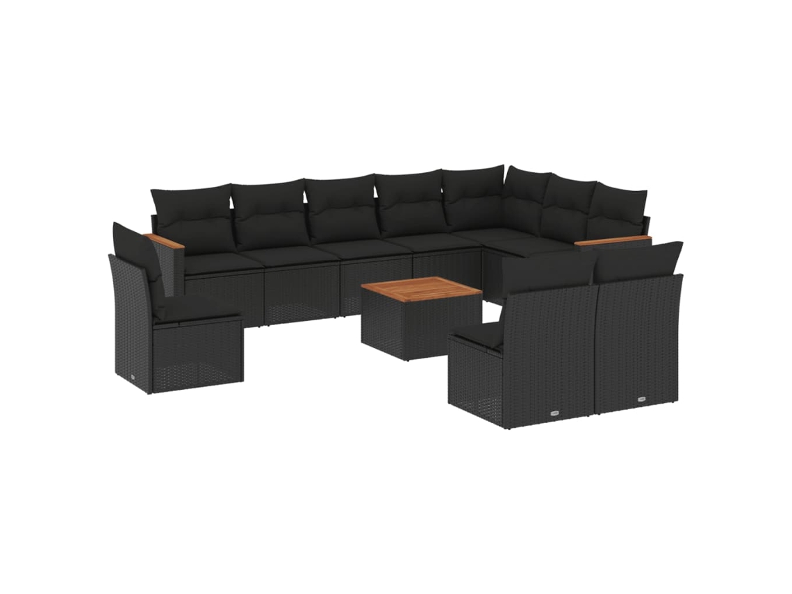 Maison Exclusive - Set De Sofás De Jardín 11 Pzas Y Cojines Ratán Sintético Negro