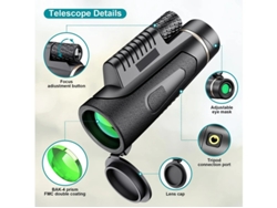 Telescopio monocular con adaptador para smartphone y trípode metálico. Prisma Bak4. Campo de visión despejado. Yizhood.