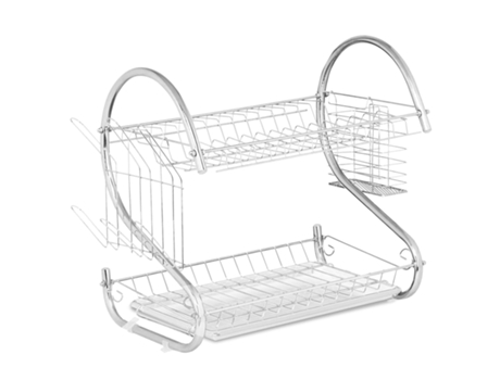Escurreplatos 2 Niveles con Bandeja de Goteo Cromado Metal 45,5x24,5x37,5 cm Blanco TIENDA EURASIA