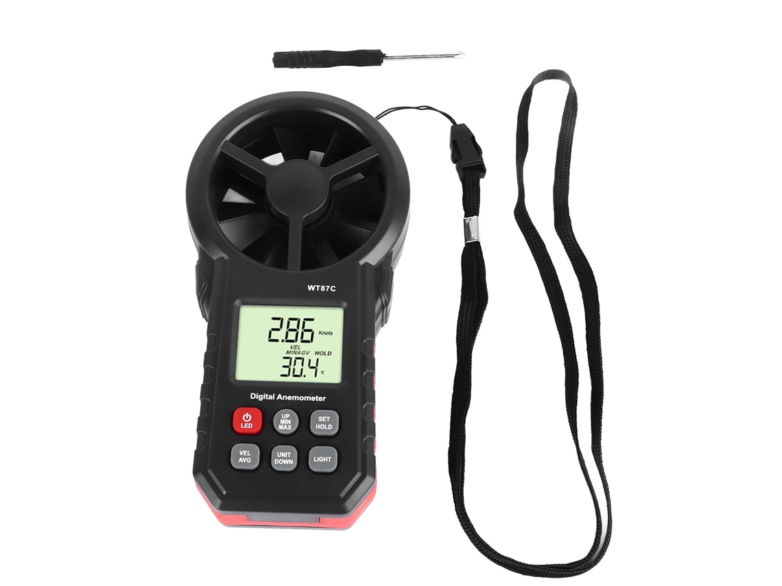 Anemómetro Digital Con Pantalla Lcd Iluminada Que Mide La Velocidad Máxima, Mínima Y Media Del Viento Y La Temperatura.