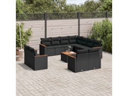 Conjunto de sofá de jardín de 12 piezas con cojines de mimbre negros DKD Home Decor
