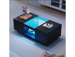Mesa Centro Preta 100x50x35.5 Led Vidro 2 Gavetas Armazenamento App