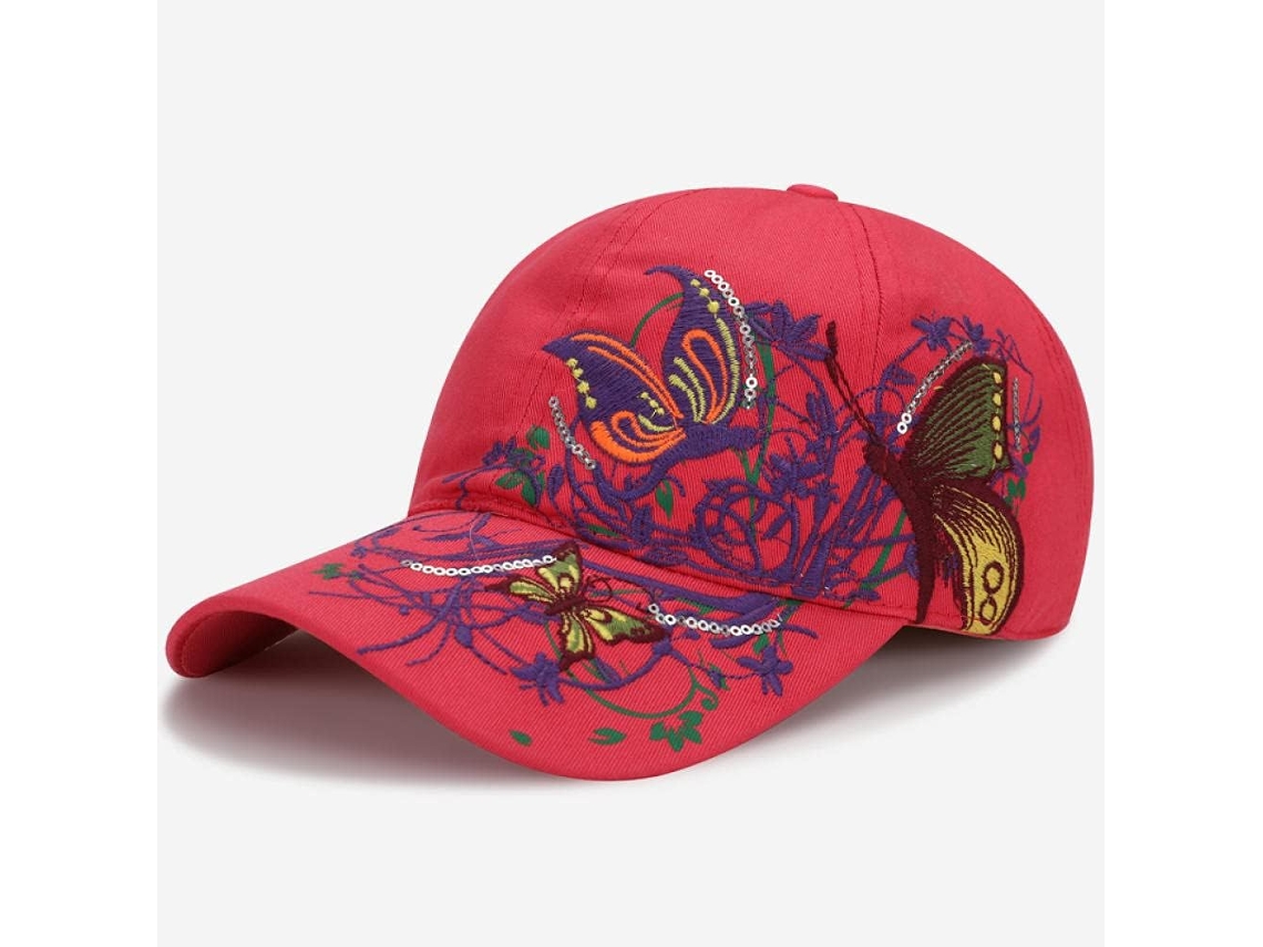Gorra De Béisbol, Con Visera, Sombreros Mujer, Verano, Bordado Flores, Béisbol Malla Roja Ajustable | Cómodo