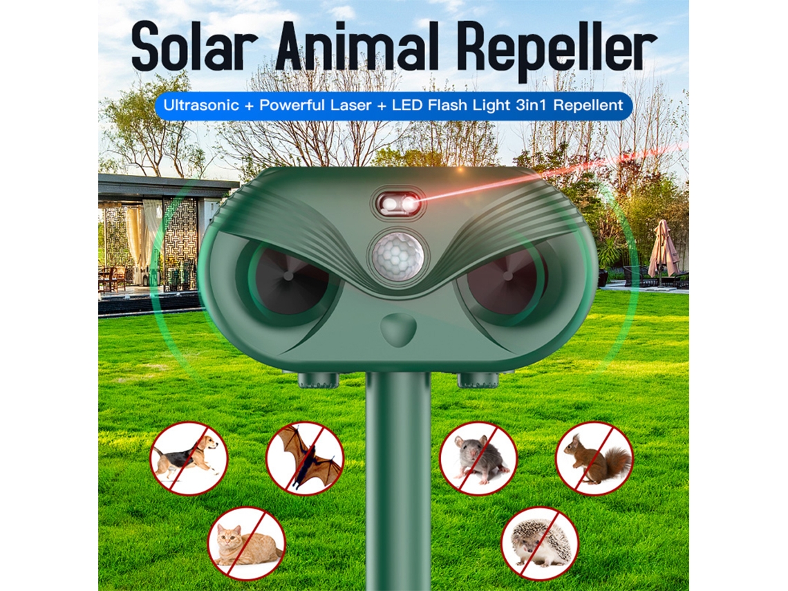 Repelente Ultrasónico Solar Para Mascotas Con Luz Led Activada Por Movimiento, Resistente Al Agua Con Clasificación Ip54.