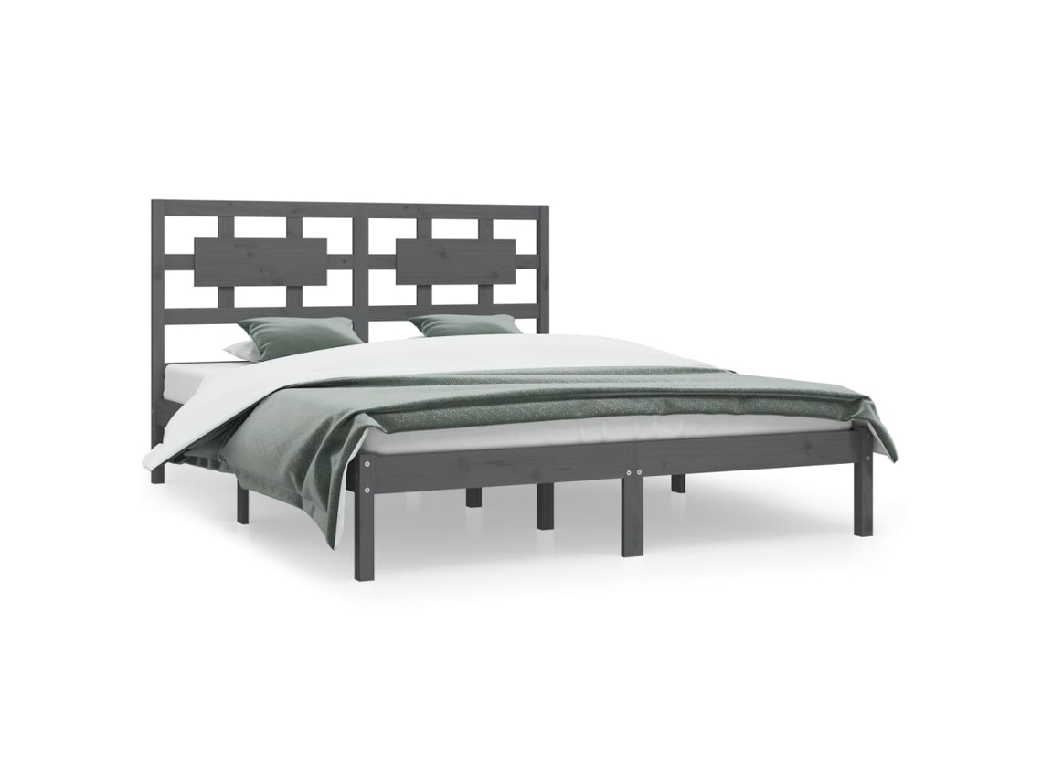 Marco de Cama Madera de Pino Macizo Gris (200x200cm)