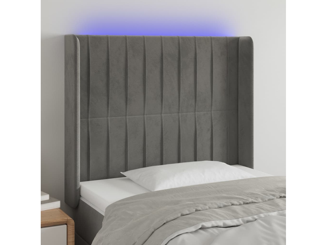 Cabecero Con Led De Terciopelo Gris Claro 93x16x118/128 Cm