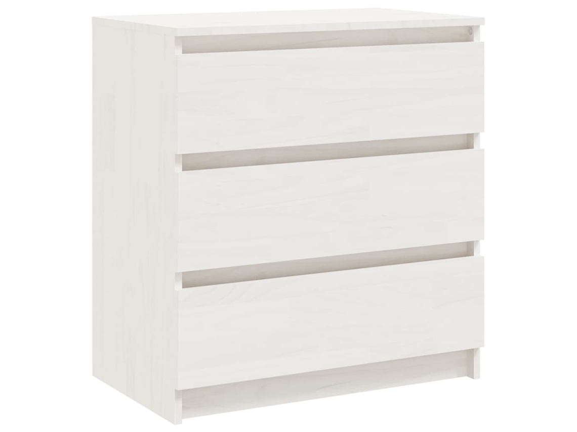 Mesita de noche con 3 cajones, 60 x 36 x 64 cm, madera maciza de pino, blanca, Dec033427