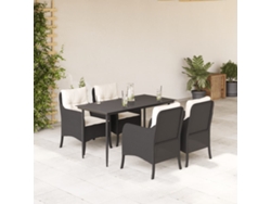 Juego de comedor de jardín de 5 piezas con cojines, mimbre sintético negro, DKD Home Decor