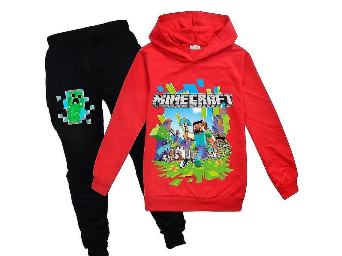 Traje Deportivo Com Capuz Para Crianças Minecraft Unissex, Moletom E Calças, Tamanho 130-170cm, 7-16 Anos, Vermelho