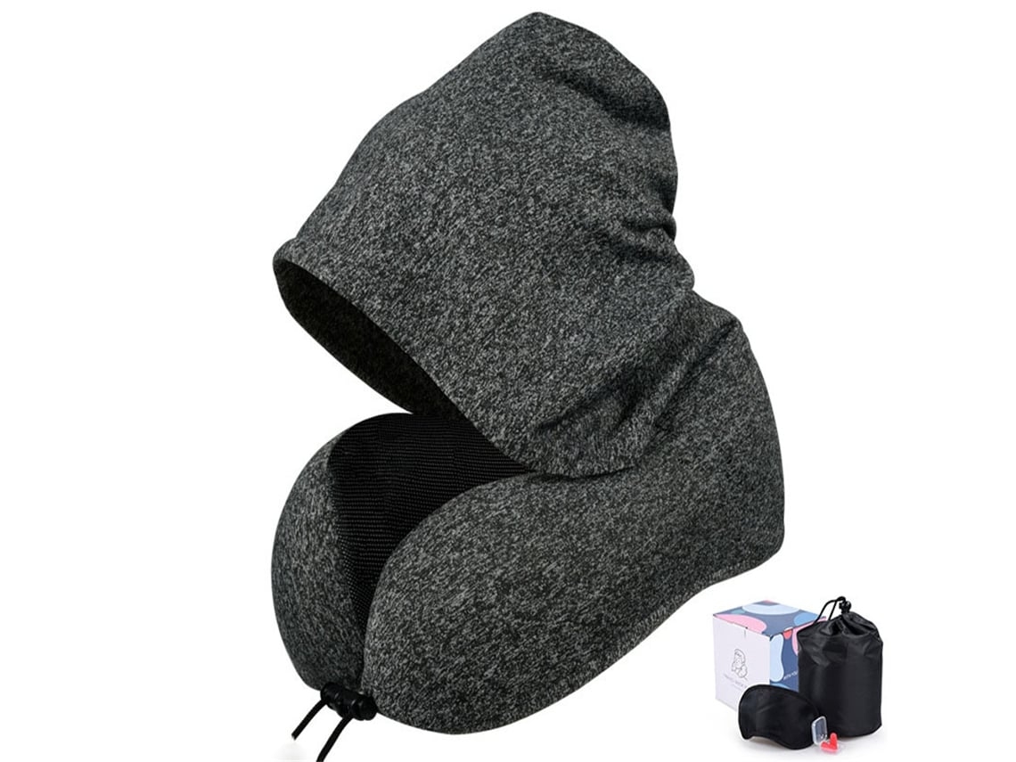 Una Cómoda Almohada De Viaje Con Capucha, Fabricada Con Espuma Viscoelástica.