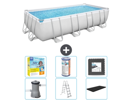 Piscina BESTWAY rectangular Power Steel - 488 x 244 x 122 - gris con bomba incluida - escalera - cubierta Accesorios CB35
