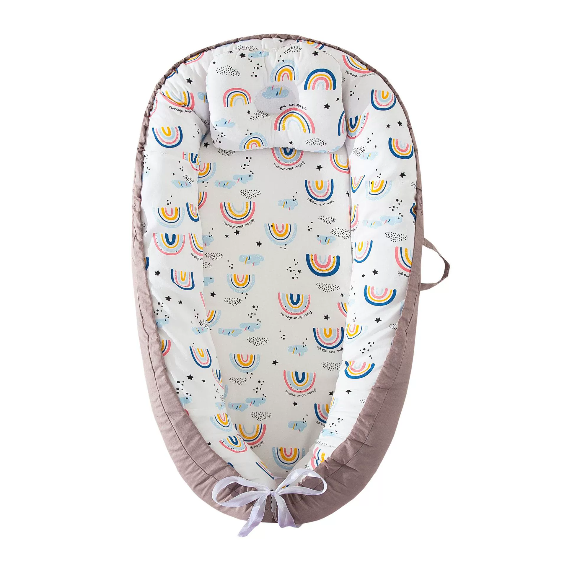 Nido Para Bebé Chrui 0-24 Meses Con Almohada Algodón Suave 85x55cm (marrón Arcoíris)