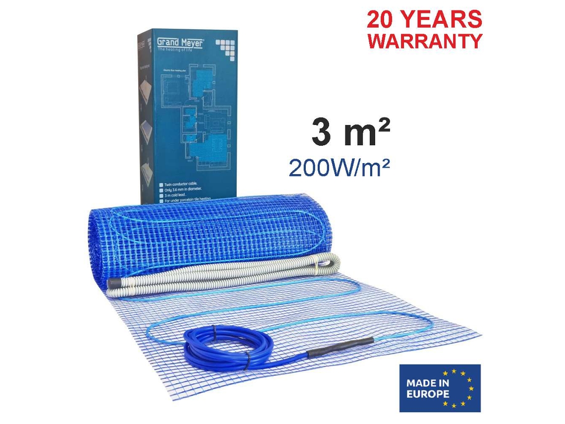Manta calefactora eléctrica para suelo radiante de 3 m², 200 W/m², 600 W, Grand Meyer