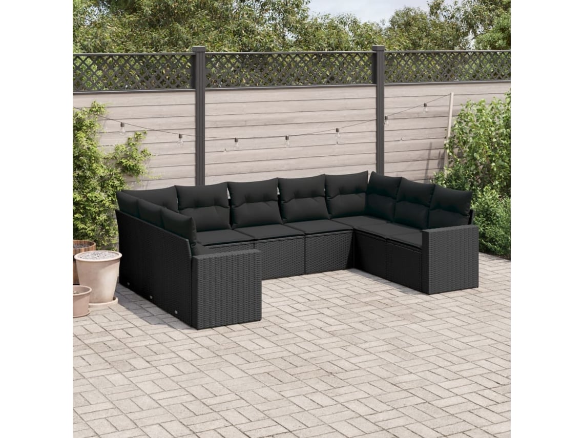 Conjunto de sofás de jardín de 9 piezas DKD Home Decor con cojines de mimbre negros