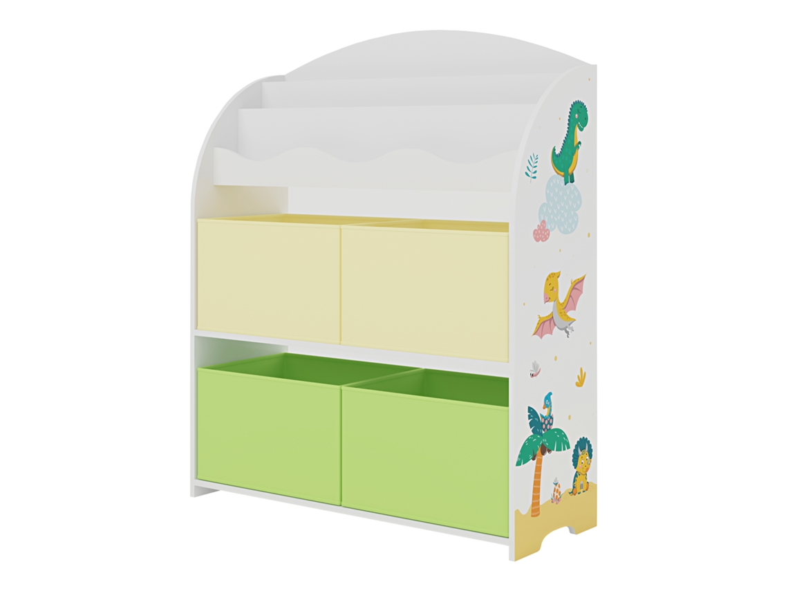 Estantería Infantil Orust con motivos aglomerado 98x83x30 cm - Motivo Dinosaurio Verde/Amarillo [EN.CASA]