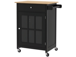 Carrito Cocina Cajón Armario Toallero 67x48x86,5cm Negro Roble